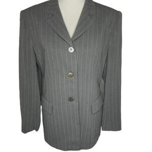 Vintage 90s Jones New York Pinstripe Blazer Gray Longline Jacket 12 Academia USA